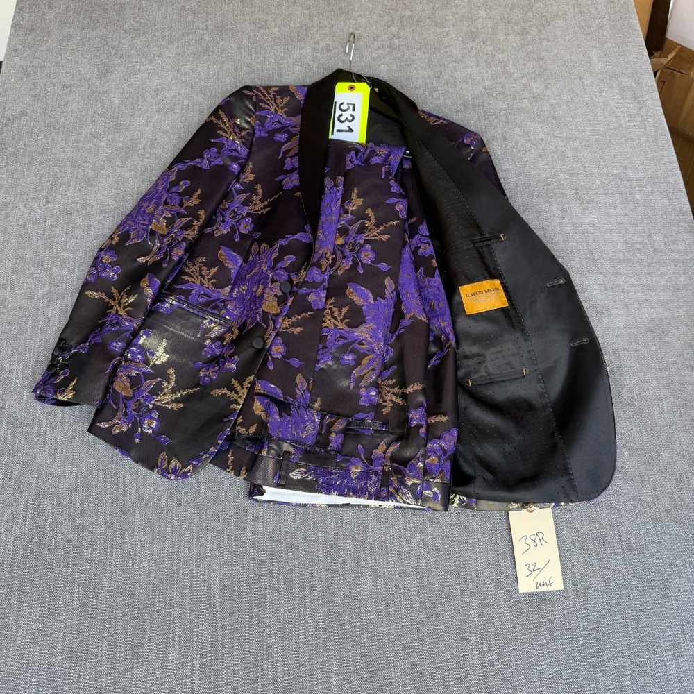 Alberto Nardoni 2-Piece Suit Set Tuxedo Jacket & Pants Men 38R/32W Purple Floral